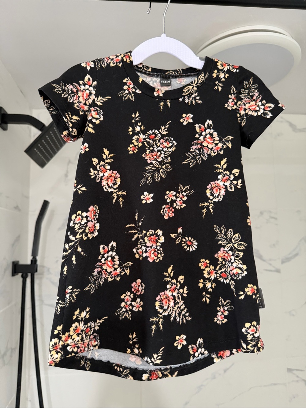 Girls Black Floral Short Sleeve A-Line Dress